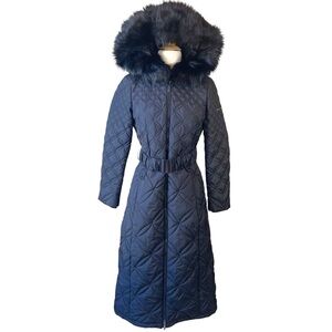 Dennis Basso Quilted Coat Faux Fur Trimmed.